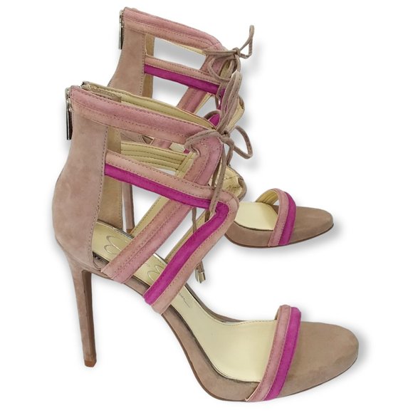 NEW Jessica Simpson Rensa Stiletto Heels Sandals Size 7.5M Taupe Purple Suede - Picture 6 of 12